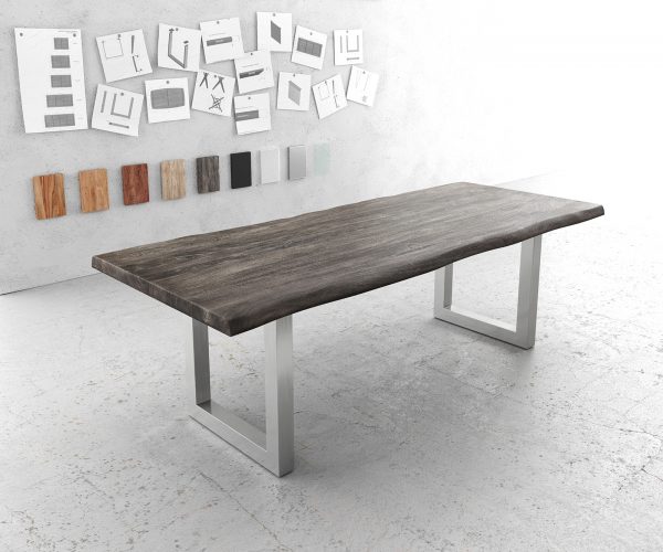 Jídelní stůl Edge 240x100cm XL platinová akácie nerezová ocel široká