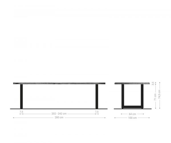Jídelní stůl Edge 280x100cm platinová akácie nerezová ocel široká - Image 6