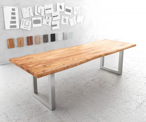 Jídelní stůl Edge 280x100cm XL akácie přírodní nerezová ocel široká