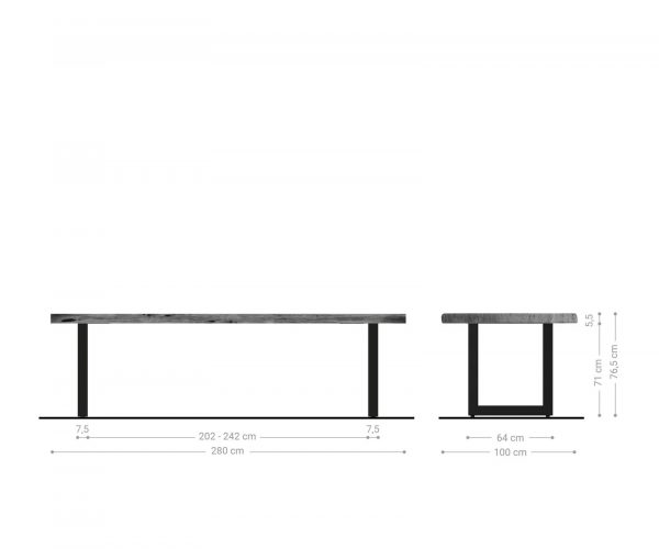 Jídelní stůl Edge 280x100cm XL akácie přírodní nerezová ocel široká - Image 6