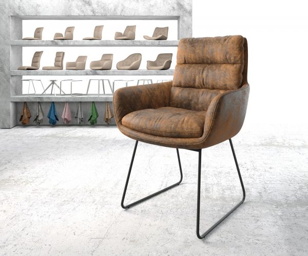 Jídelní židle Abelia-Flex s područkami Hnědá Vintage Skid rám Černý