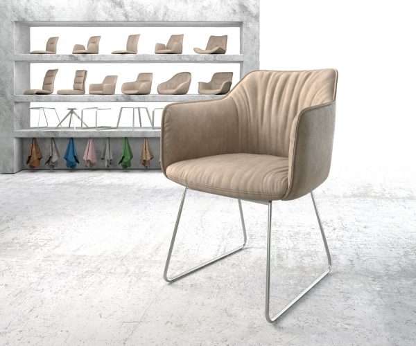 Jídelní židle Elda-Flex s područkami Béžová Vintage Skid rám nerezová ocel