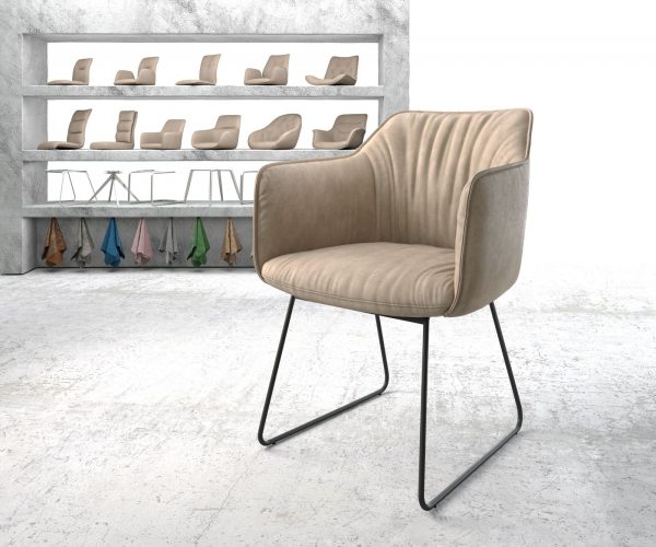 Jídelní židle Elda-Flex s područkami Béžová Vintage Skid rám Černá