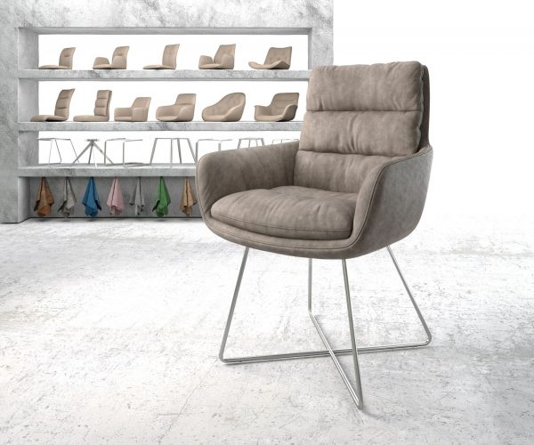 Jídelní židle Abelia-Flex s područkou taupe vintage podnož ve tvaru "X" nerezová ocel