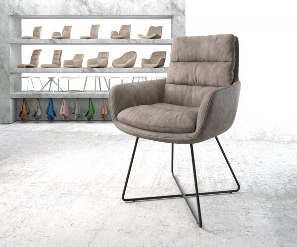 Jídelní židle Abelia-Flex s područkou taupe vintage podnož ve tvaru "X" černá