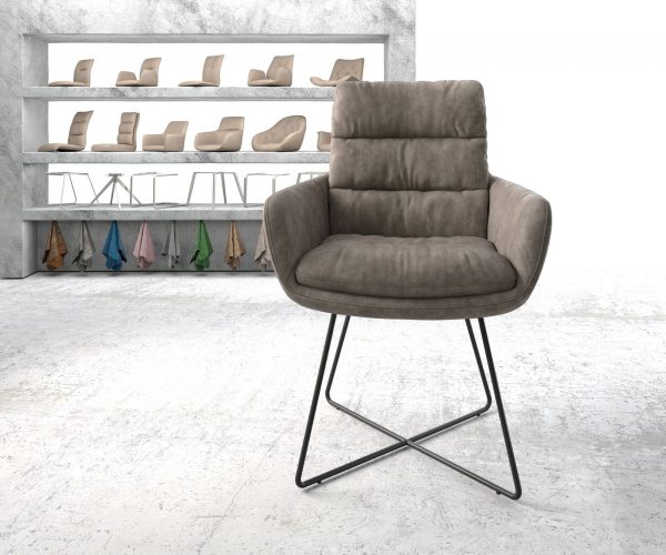 Jídelní židle Abelia-Flex s područkou taupe vintage podnož ve tvaru "X" černá - Image 2