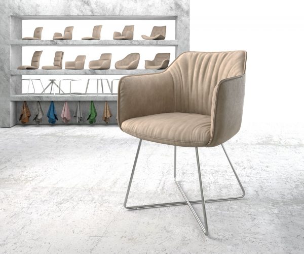 Jídelní židle Elda-Flex s područkami Béžová Vintage X-rám nerezová ocel