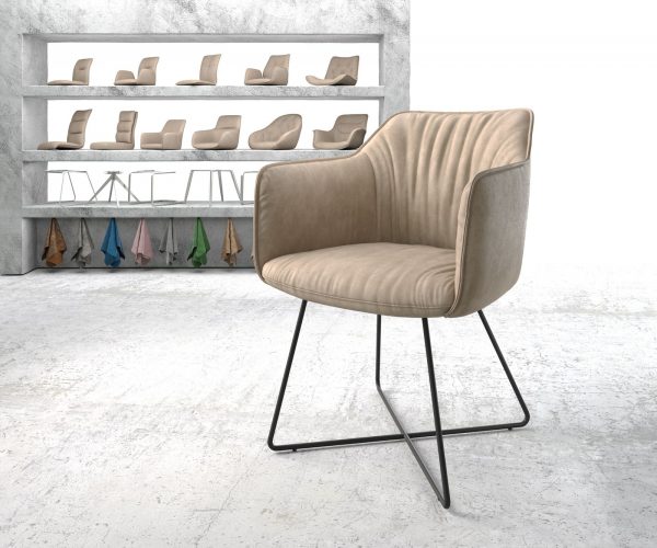 Jídelní židle Elda-Flex s područkami Béžová Vintage X-rám Černá