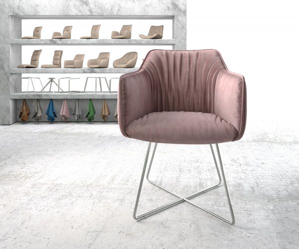 Křeslo Elda-Flex s područkami velvet rosé X-rám z nerezové oceli - Image 2
