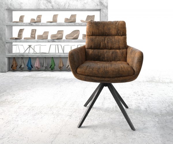 Otočná židle Abelia-Flex s područkou hnědá vintage křížová podnož hranatá otočná černá - Image 2