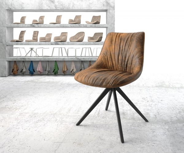 Otočná židle Elda-Flex hnědá vintage křížová podnož hranatá otočná černá