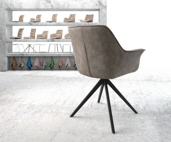 Otočná židle Keila-Flex s područkami taupe vintage křížová podnož hranatá černá - Image 3