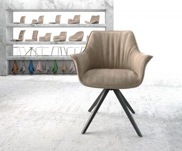 Otočná židle Keila-Flex s područkami béžová vintage křížová podnož hranatá černá - Image 2