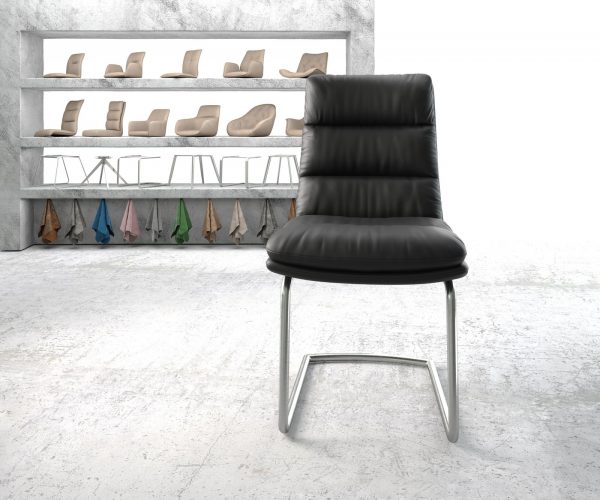 Jídelní židle Abelia-FlexPravá Kůže Černá Cantilever Round Nerezová Ocel - Image 2
