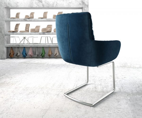 Jídelní židle Abelia-Flex s područkami Samet Modrá Cantilever Round z nerezové oceli - Image 3