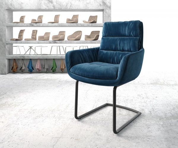 Jídelní židle Abelia-Flex s područkami Samet Modrá Cantilever Round Černá