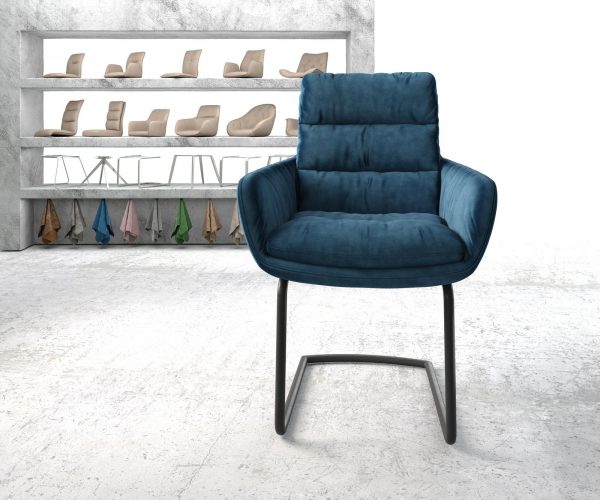 Jídelní židle Abelia-Flex s područkami Samet Modrá Cantilever Round Černá - Image 2