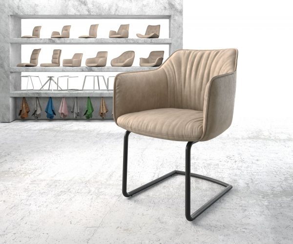 Jídelní židle Elda-Flex s područkami Béžová Vintage Cantilever Round Černá