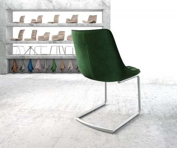 Otočná židle Elda-Flex Velvet Green Cantilever Round z nerezové oceli - Image 3