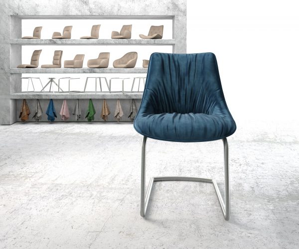 Houpací židle Elda-Flex Velvet Blue Cantilever Round z nerezové oceli - Image 2