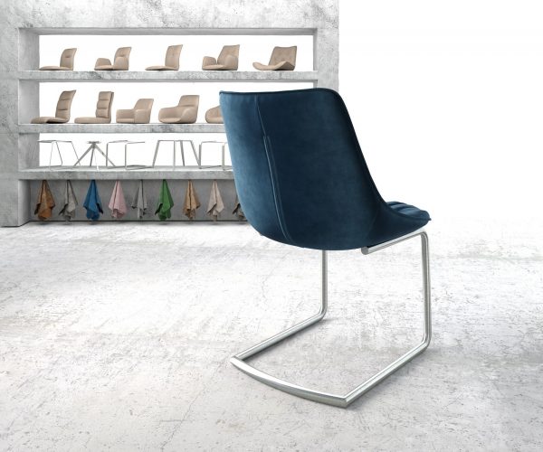 Houpací židle Elda-Flex Velvet Blue Cantilever Round z nerezové oceli - Image 3