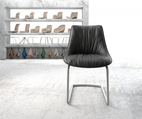 Jídelní židle Elda-FlexPravá Kůže Černá Cantilever Round Nerezová Ocel - Image 2