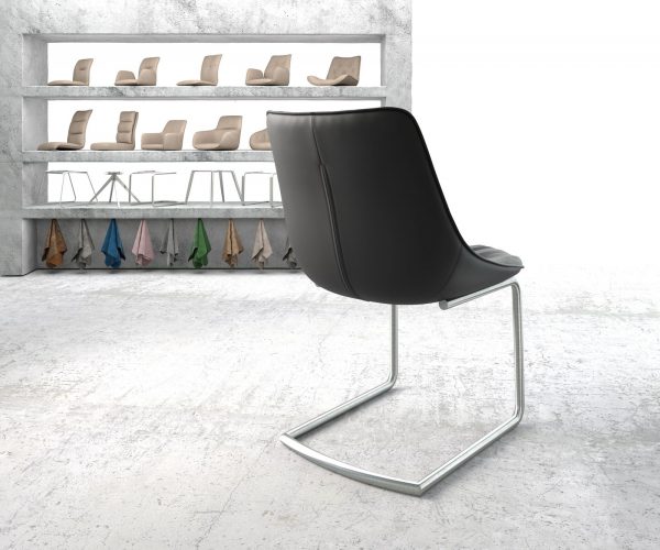 Jídelní židle Elda-FlexPravá Kůže Černá Cantilever Round Nerezová Ocel - Image 3