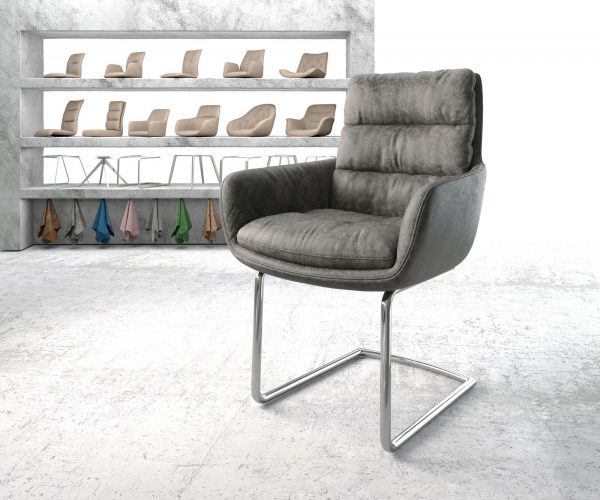 Jídelní židle Abelia-Flex s područkami Šedá Vintage Cantilever Round chromovaná
