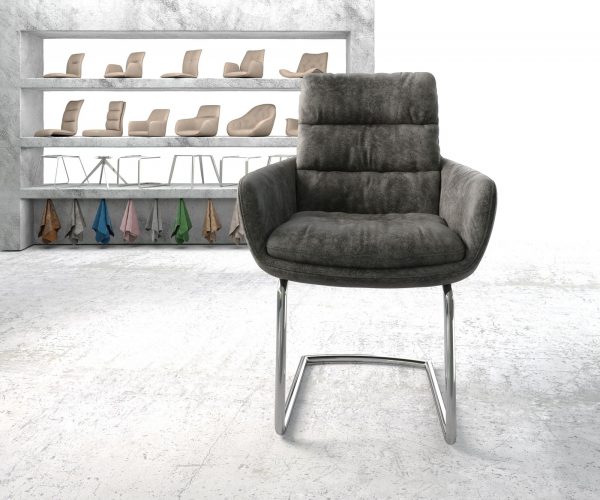 Jídelní židle Abelia-Flex s područkami Šedá Vintage Cantilever Round chromovaná - Image 2