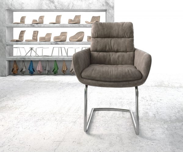 Jídelní židle Abelia-Flex s područkami Taupe Vintage Cantilever Round chromovaná - Image 2