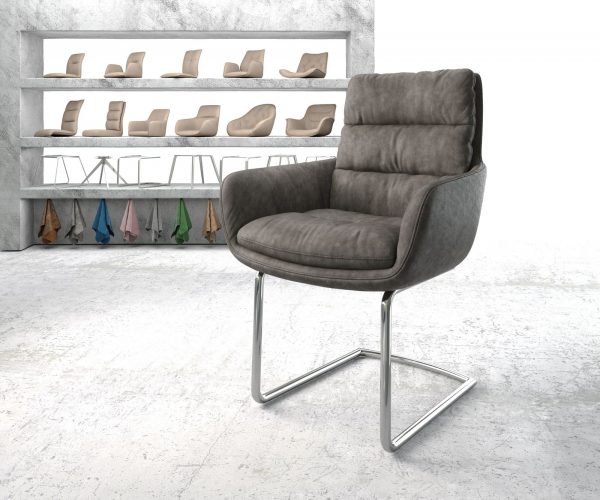 Jídelní židle Abelia-Flex s područkami Antracit Vintage Chromovaná kulatá konzolová židle