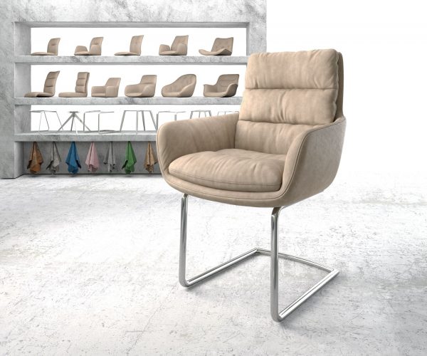 Jídelní židle Abelia-Flex s područkami Béžová Vintage Cantilever Round chromovaná