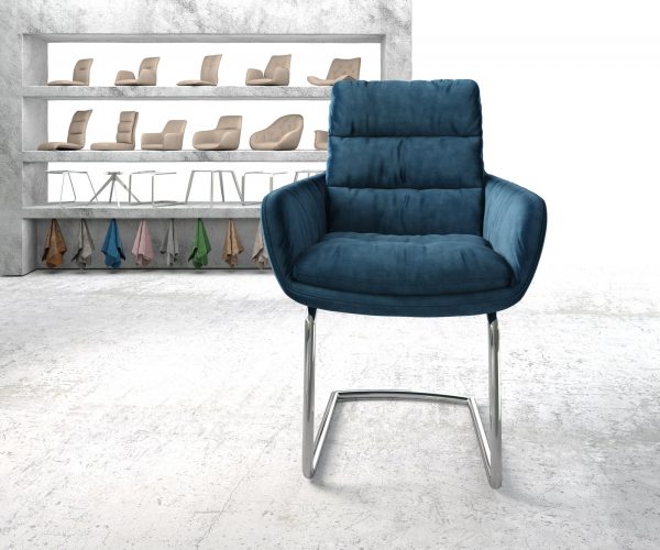 Jídelní židle Abelia-Flex s područkami Samet Modrá Cantilever Round chromovaná - Image 2