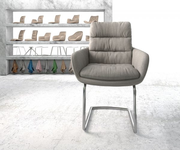 Jídelní židle Abelia-Flex s područkami Stripes Světle Šedá Cantilever Round Chromovaná - Image 2