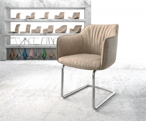 Jídelní židle Elda-Flex s područkami Béžová Vintage Cantilever Round chromovaná