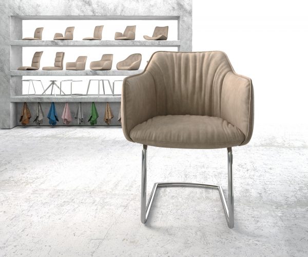 Jídelní židle Elda-Flex s područkami Béžová Vintage Cantilever Round chromovaná - Image 2