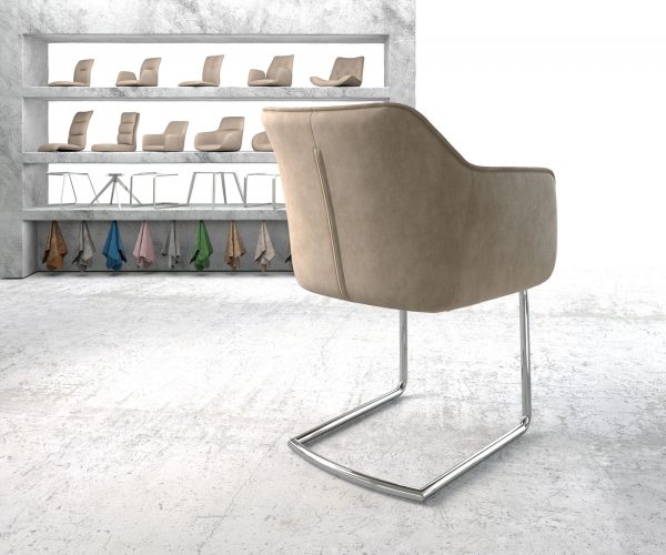 Jídelní židle Elda-Flex s područkami Béžová Vintage Cantilever Round chromovaná - Image 3