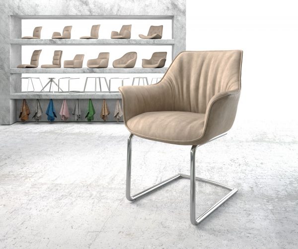 Jídelní židle Keila-Flex s područkami Béžová Vintage Cantilever Round chromovaná