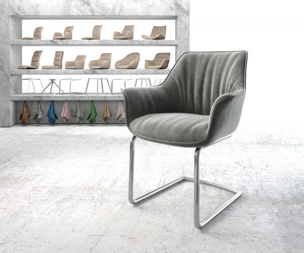 Jídelní židle Keila-Flex s područkami Samet Šedá Cantilever Round Chromovaná