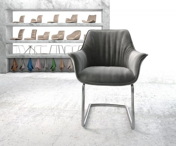Jídelní židle Keila-Flex s područkami Samet Šedá Cantilever Round Chromovaná - Image 2