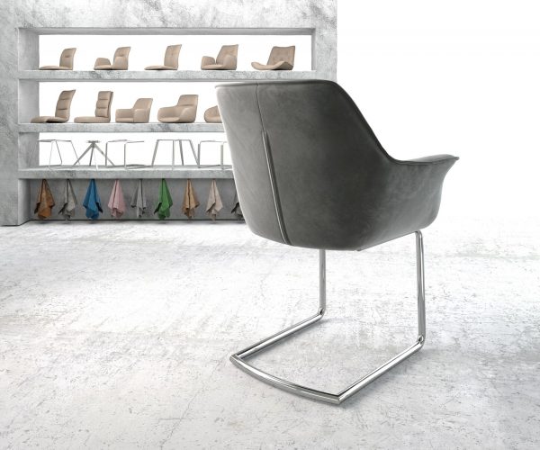 Jídelní židle Keila-Flex s područkami Samet Šedá Cantilever Round Chromovaná - Image 3