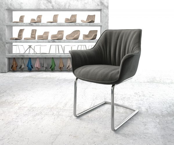 Houpací křeslo Keila-Flex Textured Fabric Anthracite Cantilever Chair Round Chrome