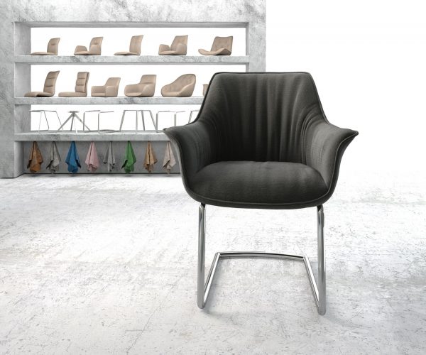 Houpací křeslo Keila-Flex Textured Fabric Anthracite Cantilever Chair Round Chrome - Image 2