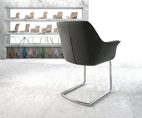 Houpací křeslo Keila-Flex Textured Fabric Anthracite Cantilever Chair Round Chrome - Image 3