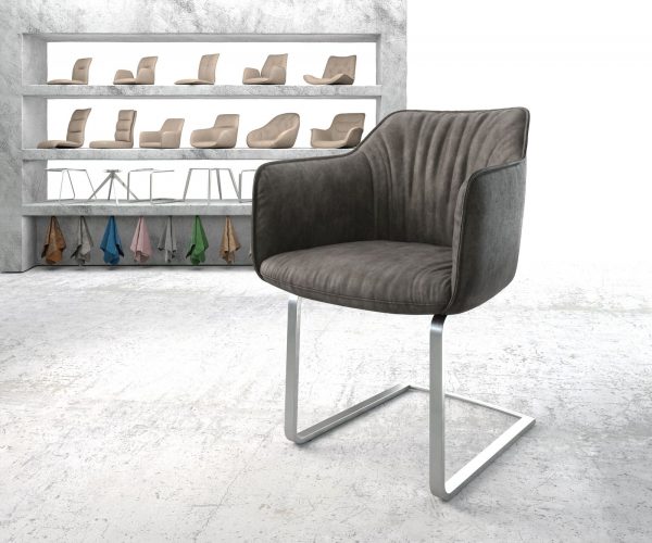 Houpací židle Elda-Flex s područkami Antracit Vintage Cantilever Flat Stainless Steel