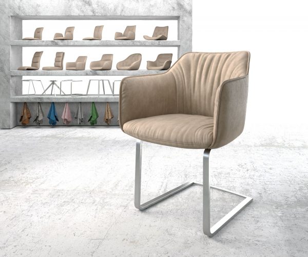 Jídelní židle Elda-Flex s područkami Béžová Vintage Cantilever Flat Nerezová Ocel