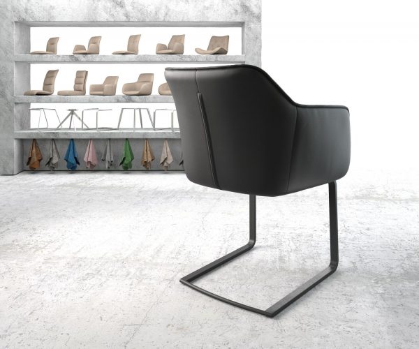 Jídelní židle Elda-Flex s područkami Pravá kůže Černá konzolová plochá Černá - Image 3