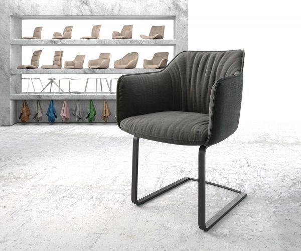 Otočná židle Elda-Flex s područkami Texturovaná tkanina Antracit Cantilever Flat Black