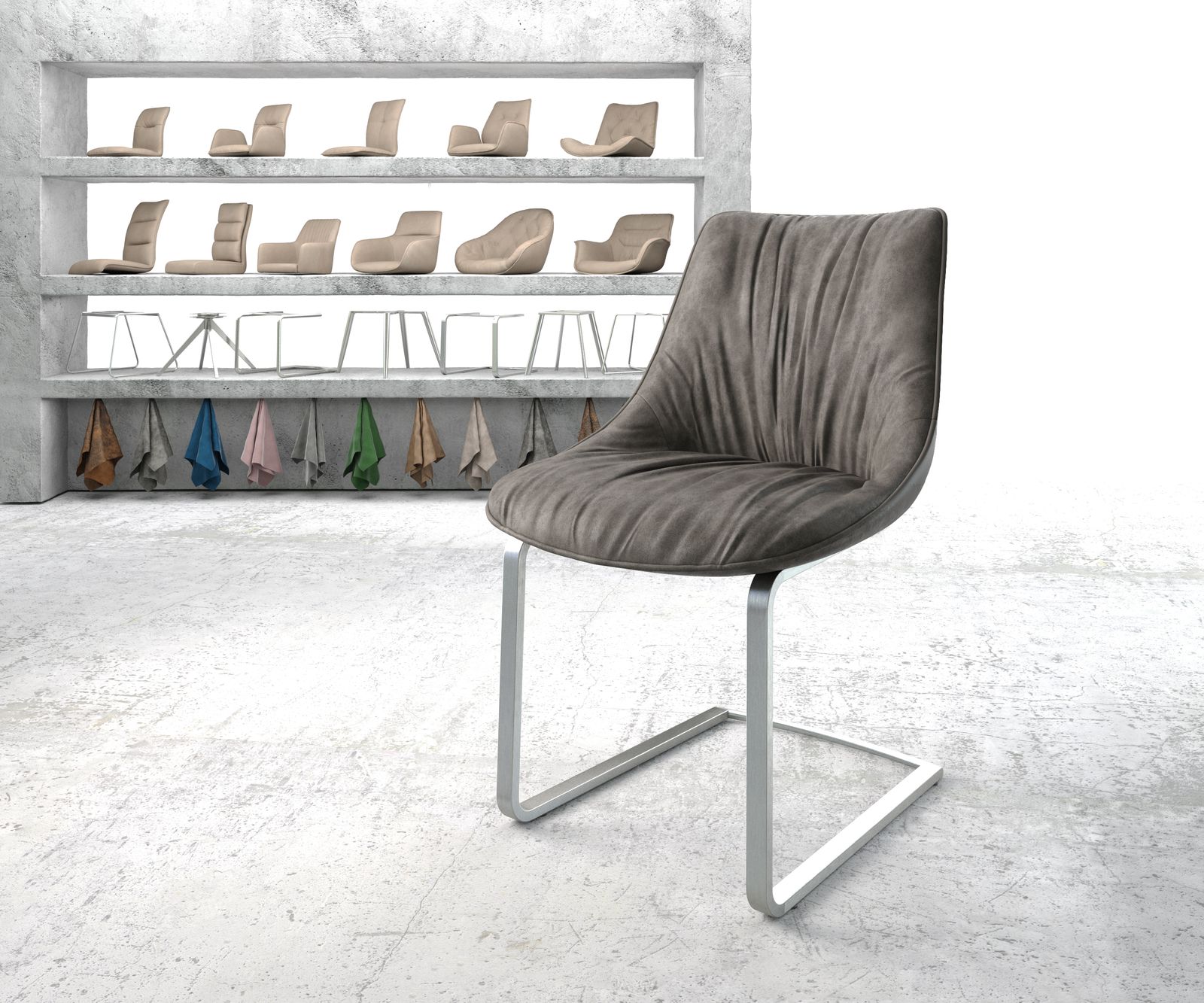 Konzolová jídelní židle Elda-Flex antracitová vintage plochý konzolová podnož nerezová ocel