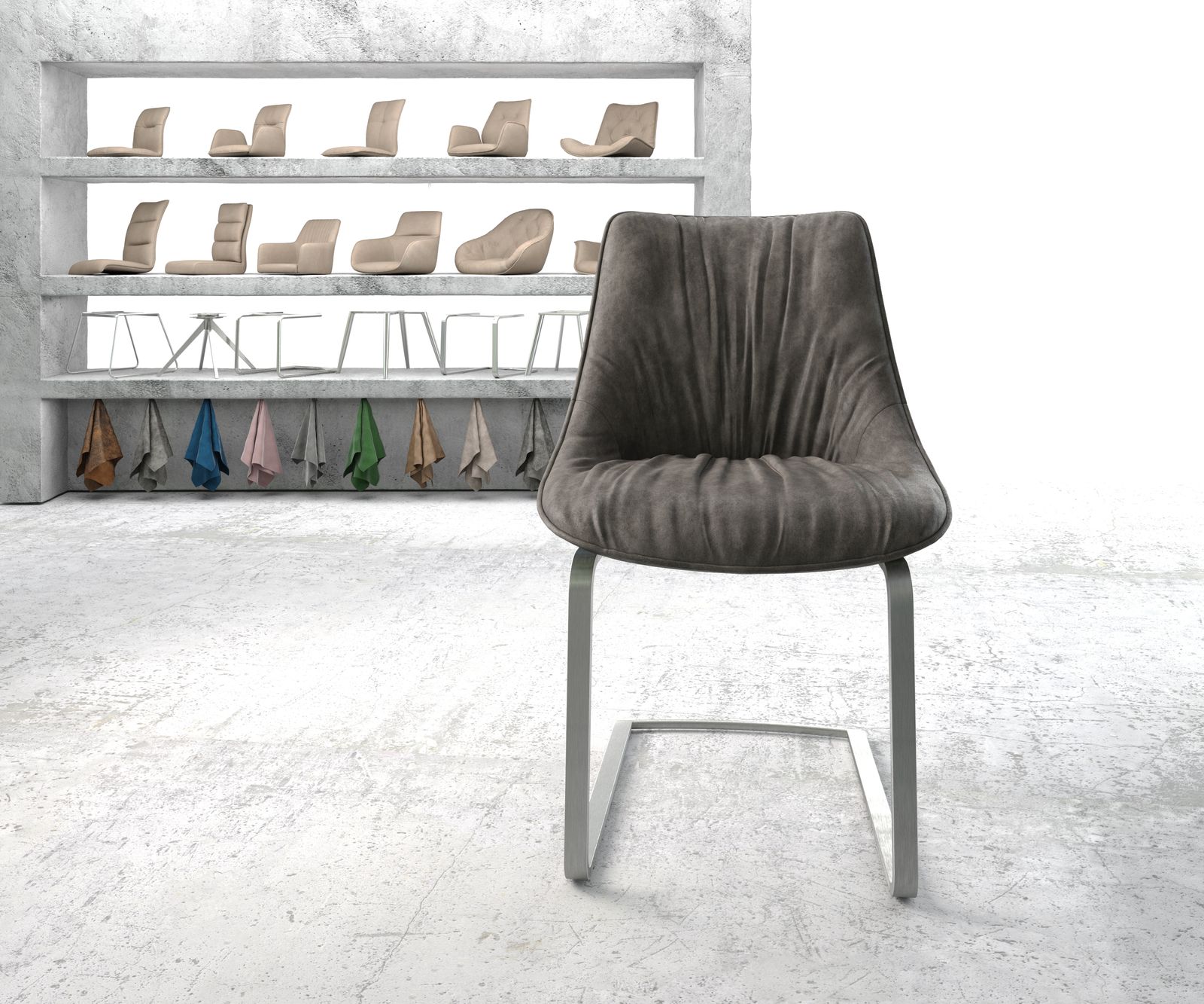 Konzolová jídelní židle Elda-Flex antracitová vintage plochý konzolová podnož nerezová ocel - Obrázek 2